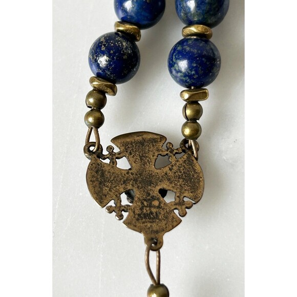 Bella Studios Rosary Lapis Lazuli Beads Bronze Medal and Crucifix Prayer Beads - Picture 7 of 14